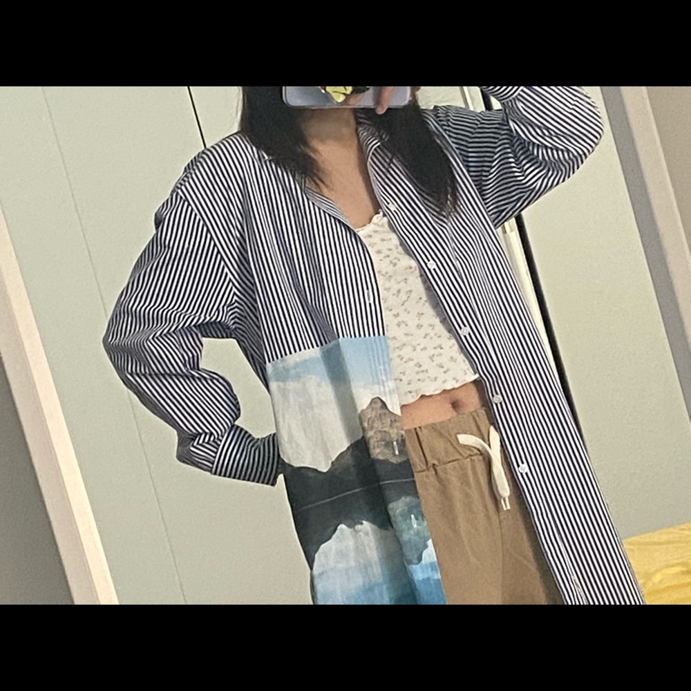 Blue and white strives Long shirt man